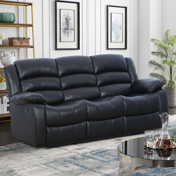 Emryn 81.5 Wide Modern and Super Soft Vegan Manual Reclining Sofa with Wide Backrest Red Barrel Studio Upholstery Color Black